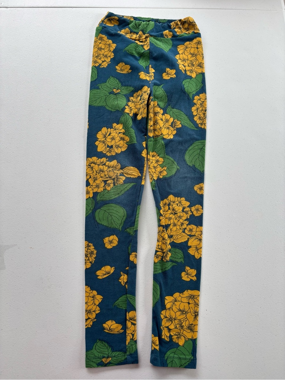 LuLaRoe Kids Leggings - Yellow Floral on Teal Green